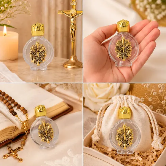 Porta Agua Benta Redondo Dourado Em Vidro 20Ml Com 6 Pecas - Espirito Santo