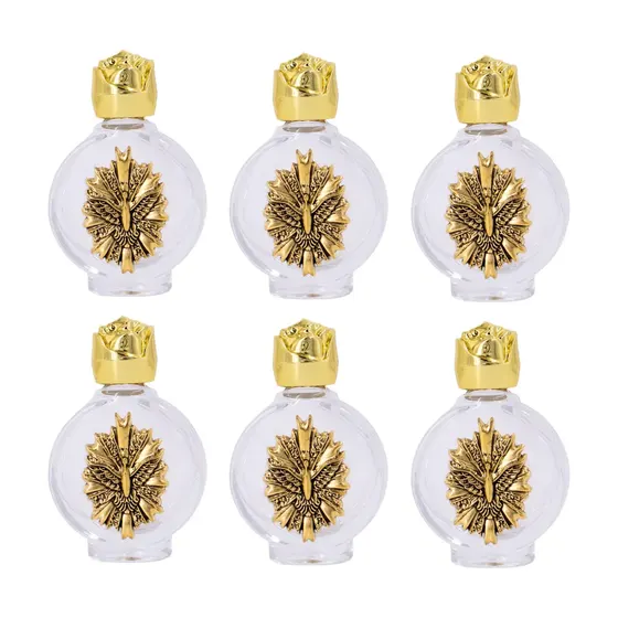 Porta Agua Benta Redondo Dourado Em Vidro 20Ml Com 6 Pecas - Espirito Santo
