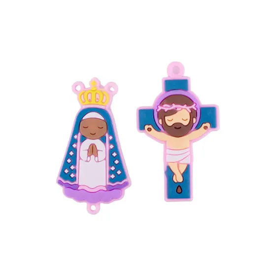 Kit Aplique Para Terco Nossa Senhora Aparecida E Cruz 50Mm Emborrachado Com 100 Pecas