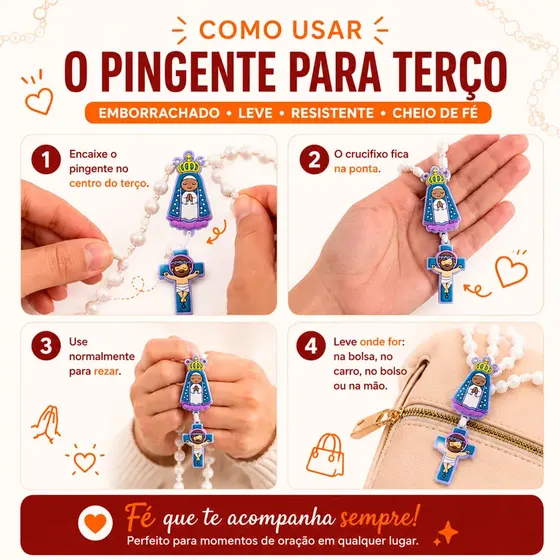 Kit Aplique Para Terco Nossa Senhora Aparecida E Cruz 50Mm Emborrachado Com 100 Pecas