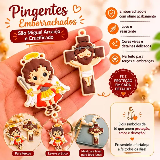 Kit Aplique Para Terco Sao Miguel Arcanjo E Cruz 50Mm Emborrachado Com 100 Pecas