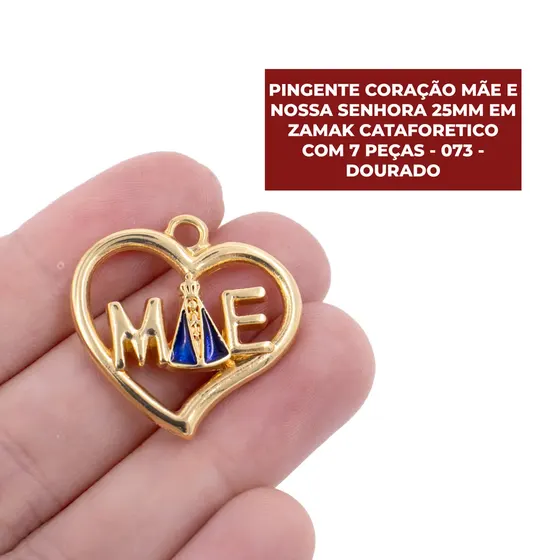 Pingente Coracao Mae E Nossa Senhora 25Mm Em Zamak Cataforetico Com 7 Pecas
