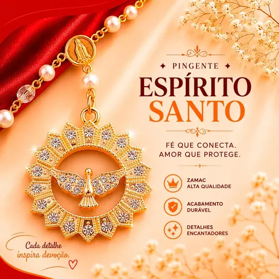 Pingente Redondo Cravejado 41Mm Espirito Santo Em Zamak Com 10 Pecas