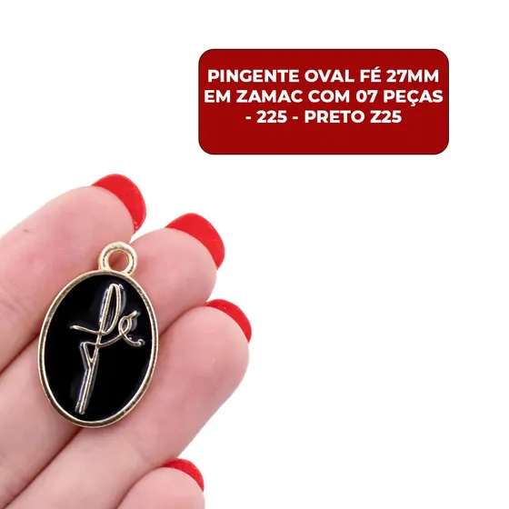 Pingente Cataforetico Oval Fe 27Mm Em Zamac Com 07 Pecas