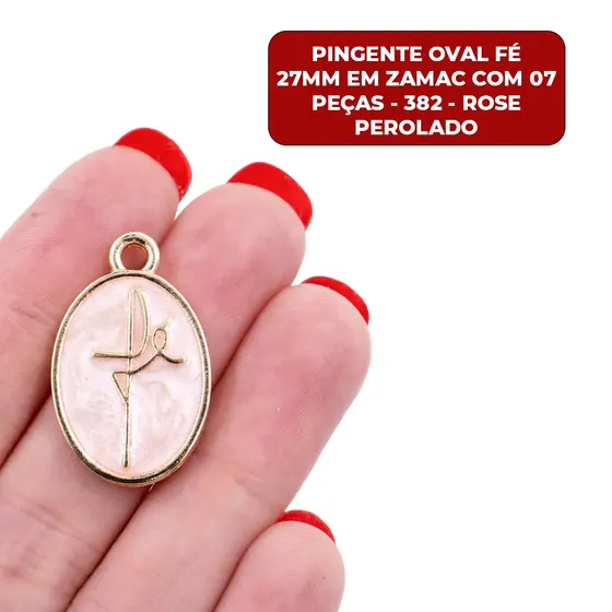 Pingente Cataforetico Oval Fe 27Mm Em Zamac Com 07 Pecas