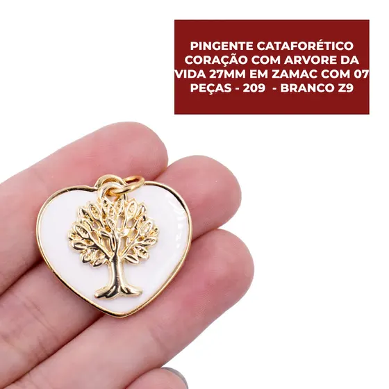 Pingente Cataforetico Coracao Com Arvore Da Vida 27Mm Em Zamac Com 07 Pecas