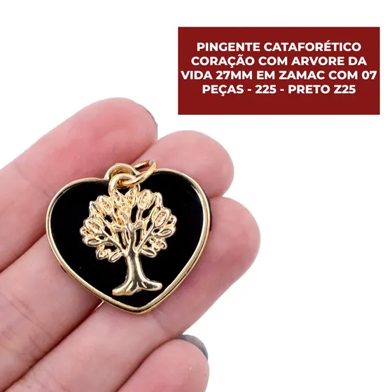Pingente Cataforetico Coracao Com Arvore Da Vida 27Mm Em Zamac Com 07 Pecas