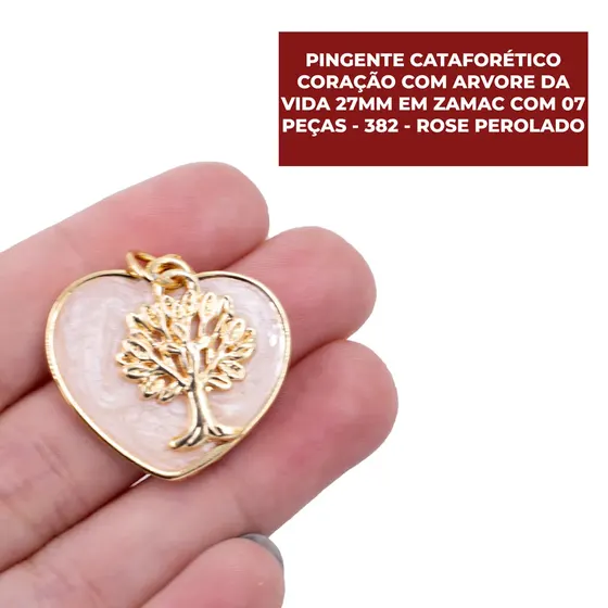 Pingente Cataforetico Coracao Com Arvore Da Vida 27Mm Em Zamac Com 07 Pecas