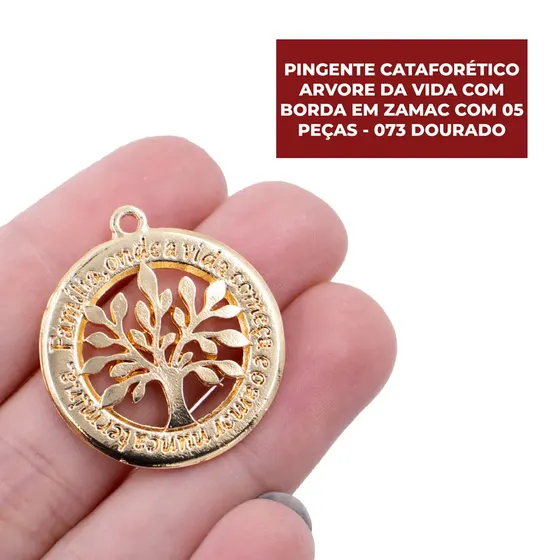 Pingente Cataforetico Arvore Da Vida Com Borda Em Zamac Com 05 Pecas - 073 Dourado
