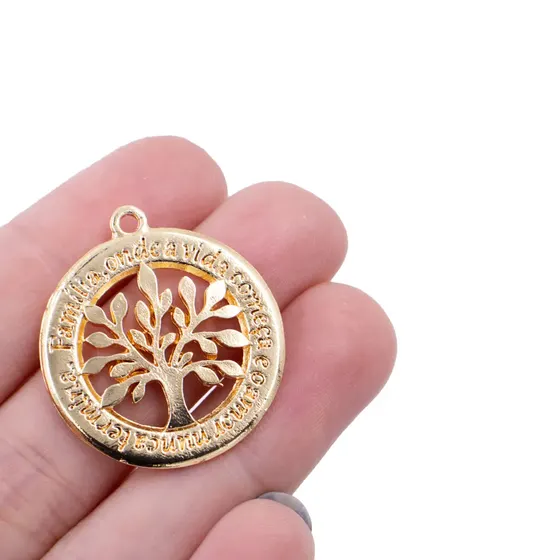 Pingente Cataforetico Arvore Da Vida Com Borda Em Zamac Com 05 Pecas - 073 Dourado