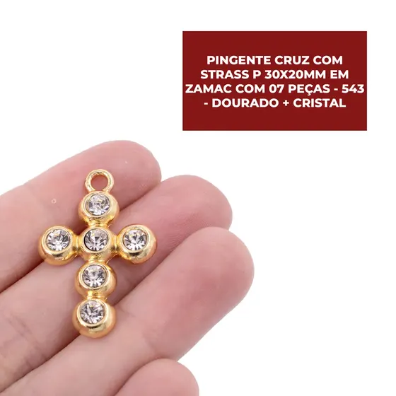 Pingente Cruz Com Strass P 30X20Mm Em Zamac Com 07 Pecas