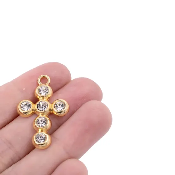 Pingente Cruz Com Strass P 30X20Mm Em Zamac Com 07 Pecas