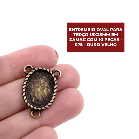 Entremeio Oval Para Terco 18X25Mm Em Zamac Com 10 Pecas