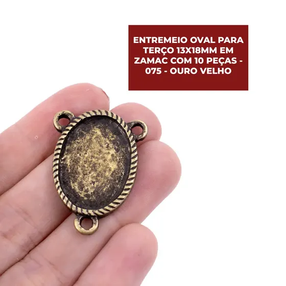 Entremeio Oval Para Terco 13X18Mm Em Zamac Com 10 Pecas