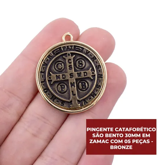 Pingente Cataforetico Sao Bento 30Mm Em Zamac Com 05 Pecas - Bronze