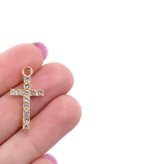 Pingente Cruz Com Strass 15X13Mm Em Zamac Com 50 Unidades - 073 Dourado