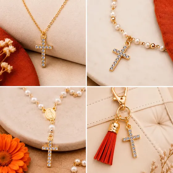 Pingente Cruz Com Strass 32X19Mm Em Zamac Com 30 Unidades - 073 Dourado