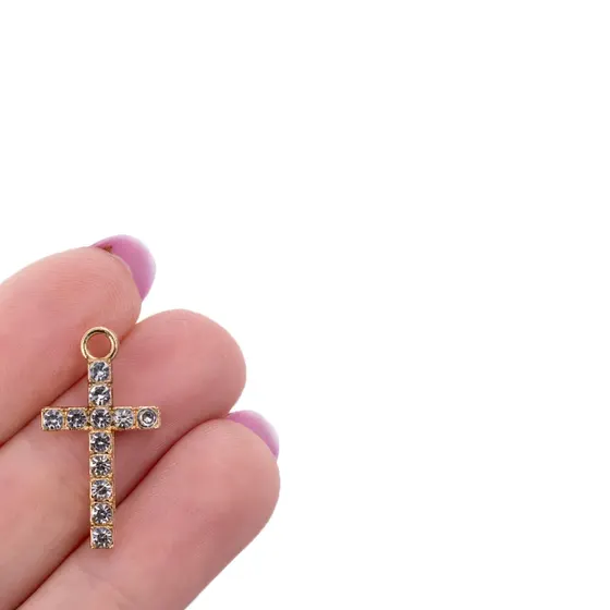 Pingente Cruz Com Strass 32X19Mm Em Zamac Com 30 Unidades - 073 Dourado