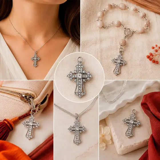 Pingente Crucifixo Com Strass Cravejado 19X28Mm Em Zamac Com 30 Unidades - 074 Niquel