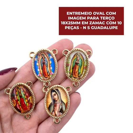 Entremeio Oval Com Imagem Para Terco 18X25Mm Em Zamac Com 10 Pecas - N S Guadalupe