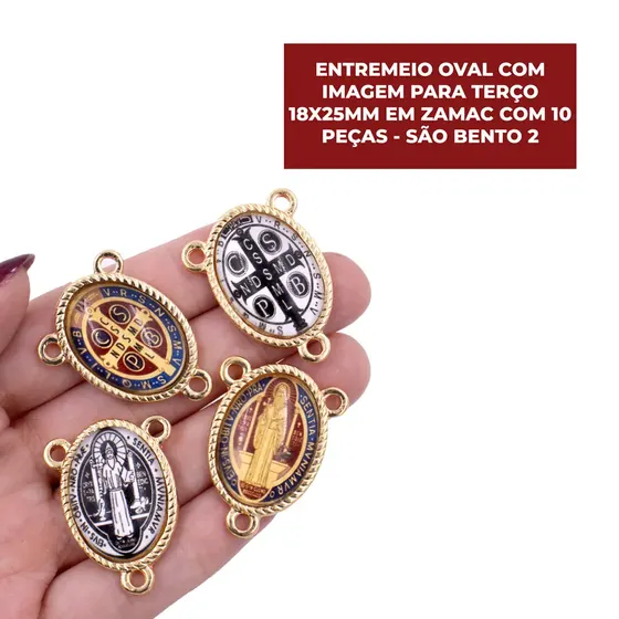 Entremeio Oval Com Imagem Para Terco 18X25Mm Em Zamac Com 10 Pecas - Sao Bento 2