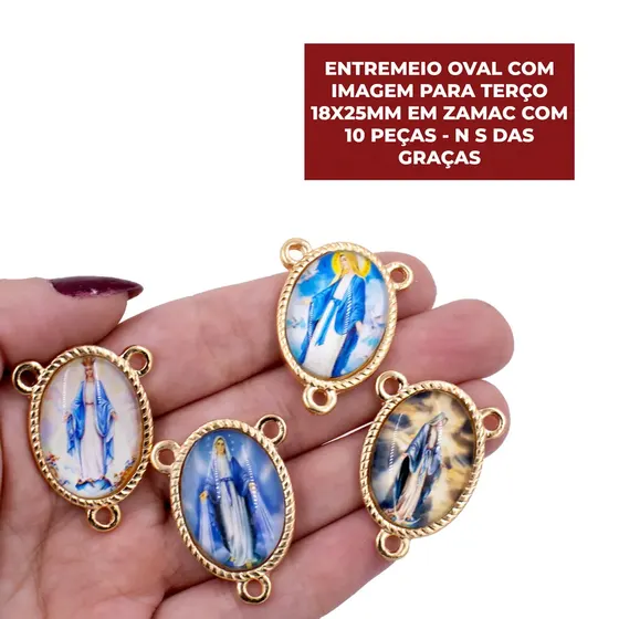 Entremeio Oval Com Imagem Para Terco 18X25Mm Em Zamac Com 10 Pecas - N S Das Gracas