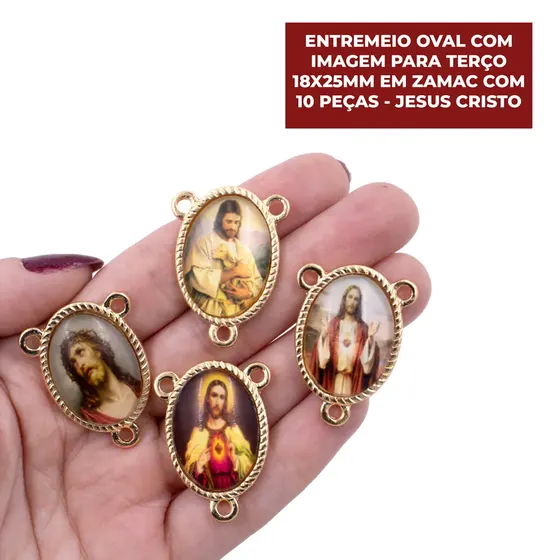 Entremeio Oval Com Imagem Para Terco 18X25Mm Em Zamac Com 10 Pecas - Jesus Cristo