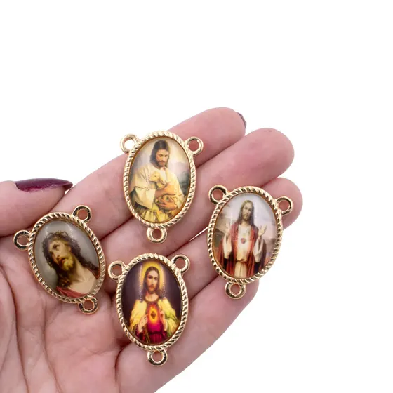 Entremeio Oval Com Imagem Para Terco 18X25Mm Em Zamac Com 10 Pecas - Jesus Cristo
