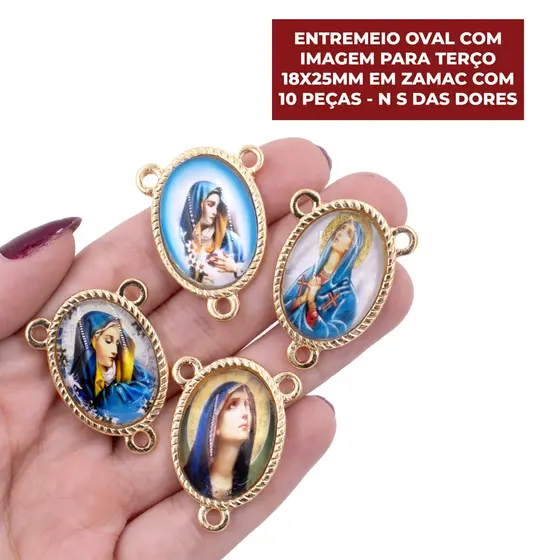 Entremeio Oval Com Imagem Para Terco 18X25Mm Em Zamac Com 10 Pecas - N S Das Dores