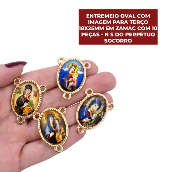Entremeio Oval Com Imagem Para Terco 18X25Mm Em Zamac Com 10 Pecas - N S Do Perpetuo Socorro