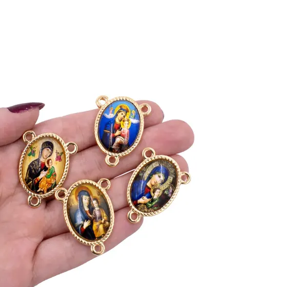 Entremeio Oval Com Imagem Para Terco 18X25Mm Em Zamac Com 10 Pecas - N S Do Perpetuo Socorro