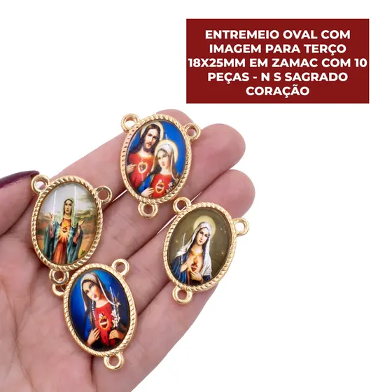 Entremeio Oval Com Imagem Para Terco 18X25Mm Em Zamac Com 10 Pecas - N S Sagrado Coracao