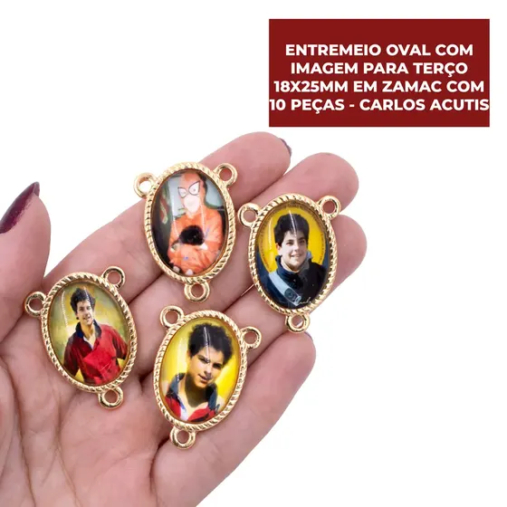 Entremeio Oval Com Imagem Para Terco 18X25Mm Em Zamac Com 10 Pecas - Carlos Acutis