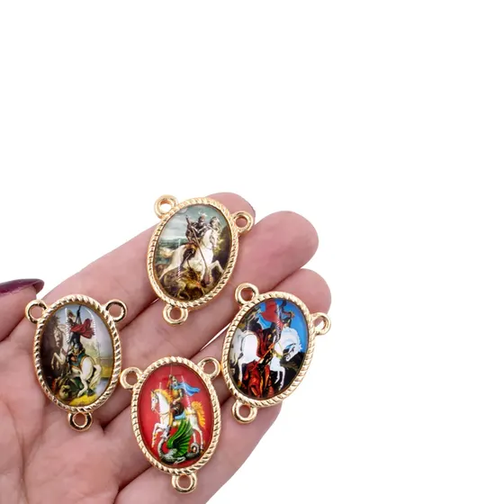 Entremeio Oval Com Imagem Para Terco 18X25Mm Em Zamac Com 10 Pecas - Sao Jorge