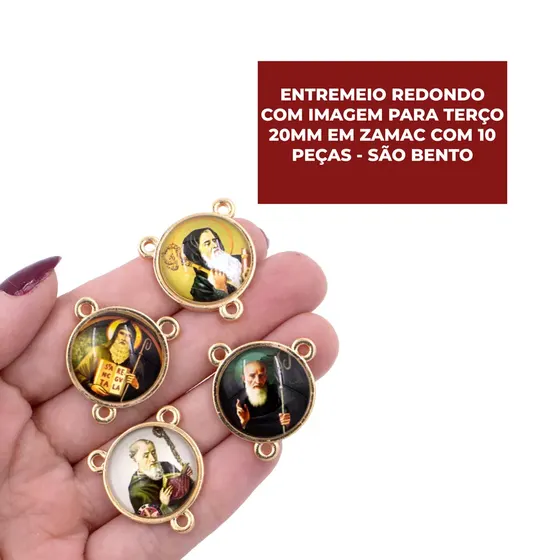 Entremeio Redondo Com Imagem Para Terco 20Mm Em Zamac Com 10 Pecas - Sao Bento