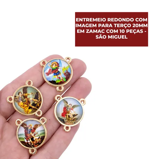 Entremeio Redondo Com Imagem Para Terco 20Mm Em Zamac Com 10 Pecas - Sao Miguel