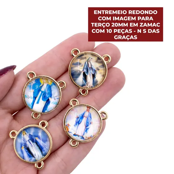 Entremeio Redondo Com Imagem Para Terco 20Mm Em Zamac Com 10 Pecas - N S Das Gracas