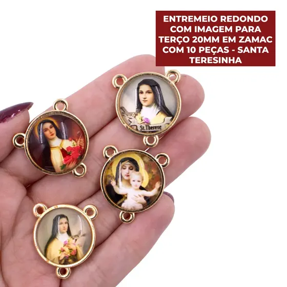 Entremeio Redondo Com Imagem Para Terco 20Mm Em Zamac Com 10 Pecas - Santa Teresinha