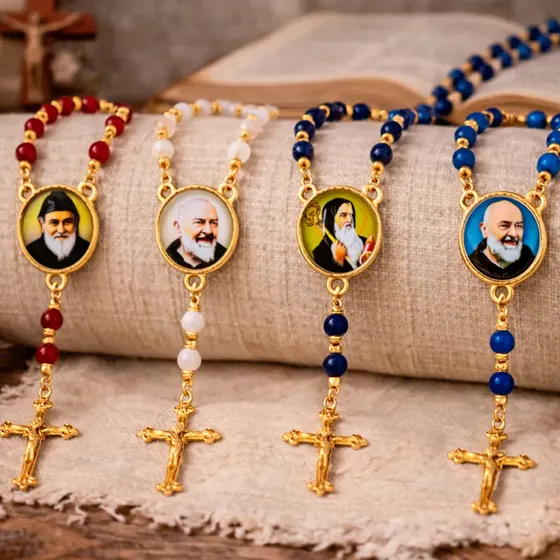 Entremeio Redondo Com Imagem Para Terco 20Mm Em Zamac Com 10 Pecas - Padre Pio E S Bento