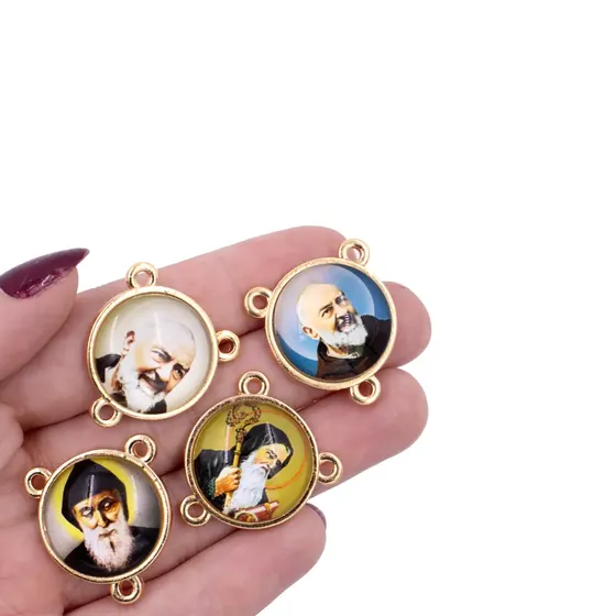 Entremeio Redondo Com Imagem Para Terco 20Mm Em Zamac Com 10 Pecas - Padre Pio E S Bento