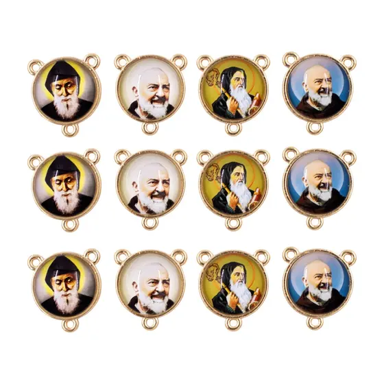 Entremeio Redondo Com Imagem Para Terco 20Mm Em Zamac Com 10 Pecas - Padre Pio E S Bento