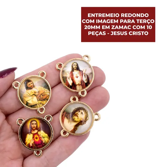 Entremeio Redondo Com Imagem Para Terco 20Mm Em Zamac Com 10 Pecas - Jesus Cristo