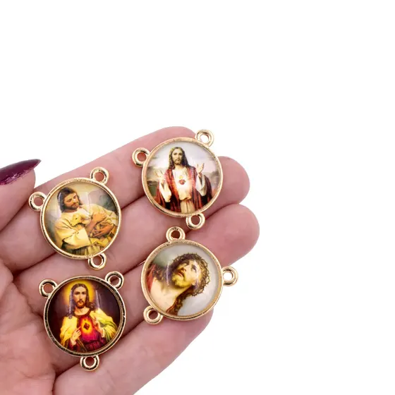Entremeio Redondo Com Imagem Para Terco 20Mm Em Zamac Com 10 Pecas - Jesus Cristo