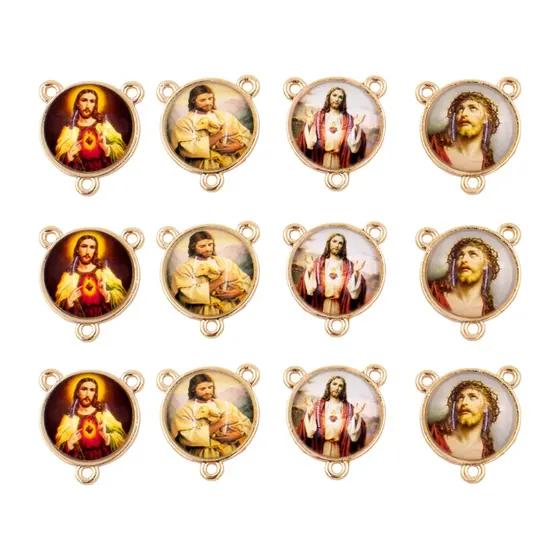 Entremeio Redondo Com Imagem Para Terco 20Mm Em Zamac Com 10 Pecas - Jesus Cristo