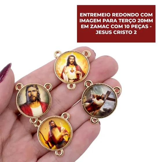 Entremeio Redondo Com Imagem Para Terco 20Mm Em Zamac Com 10 Pecas - Jesus Cristo 2