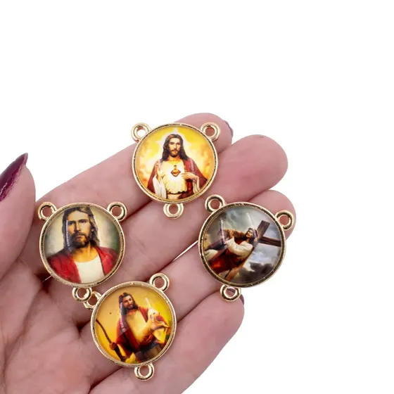 Entremeio Redondo Com Imagem Para Terco 20Mm Em Zamac Com 10 Pecas - Jesus Cristo 2