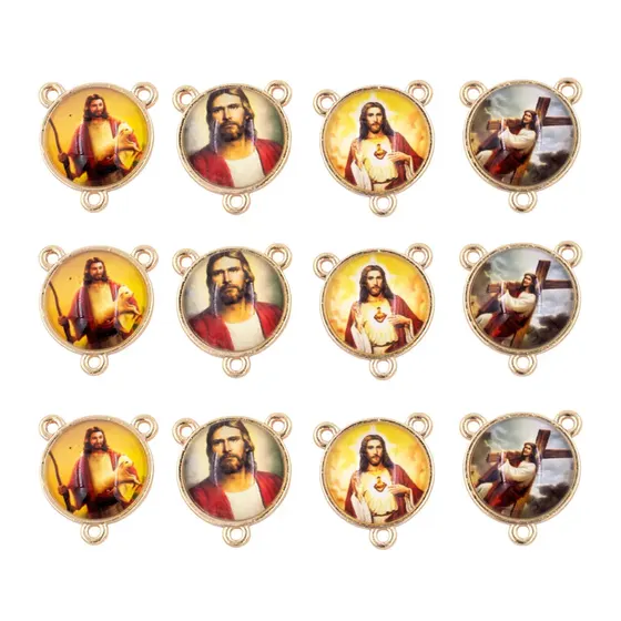 Entremeio Redondo Com Imagem Para Terco 20Mm Em Zamac Com 10 Pecas - Jesus Cristo 2