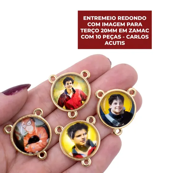 Entremeio Redondo Com Imagem Para Terco 20Mm Em Zamac Com 10 Pecas - Carlos Acutis
