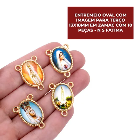 Entremeio Oval Com Imagem Para Terco 13X18Mm Em Zamac Com 10 Pecas - N S Fatima