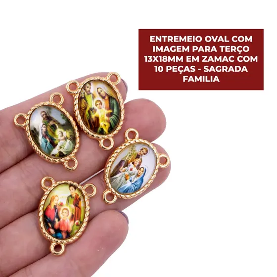 Entremeio Oval Com Imagem Para Terco 13X18Mm Em Zamac Com 10 Pecas - Sagrada Familia